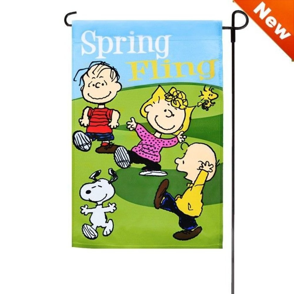 Spring Fling! SNOOPY PEANUTS GANG Garden Flag 12"x18" 40010  Sally Linus NIP